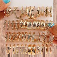 48-12pcs Gold Elegant Women's Earring Set, Thick Yet Lightweight Hoop Earrings, Jewelry Gift, Versatile Daily Wear, Holiday Gift - Gold - View 11