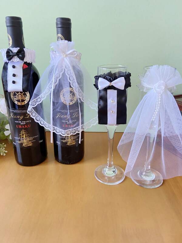 Wedding Champagne Glass Decoration Set, Groom & Bride Red Wine Glass Set, Party Banquet Tabletop Centerpiece Decor, Wedding Gift, Proposal Party Favor, Wedding Room Decoration, Valentine's Day Romantic Tabletop Decor, Wedding Supplies, Holiday Gift