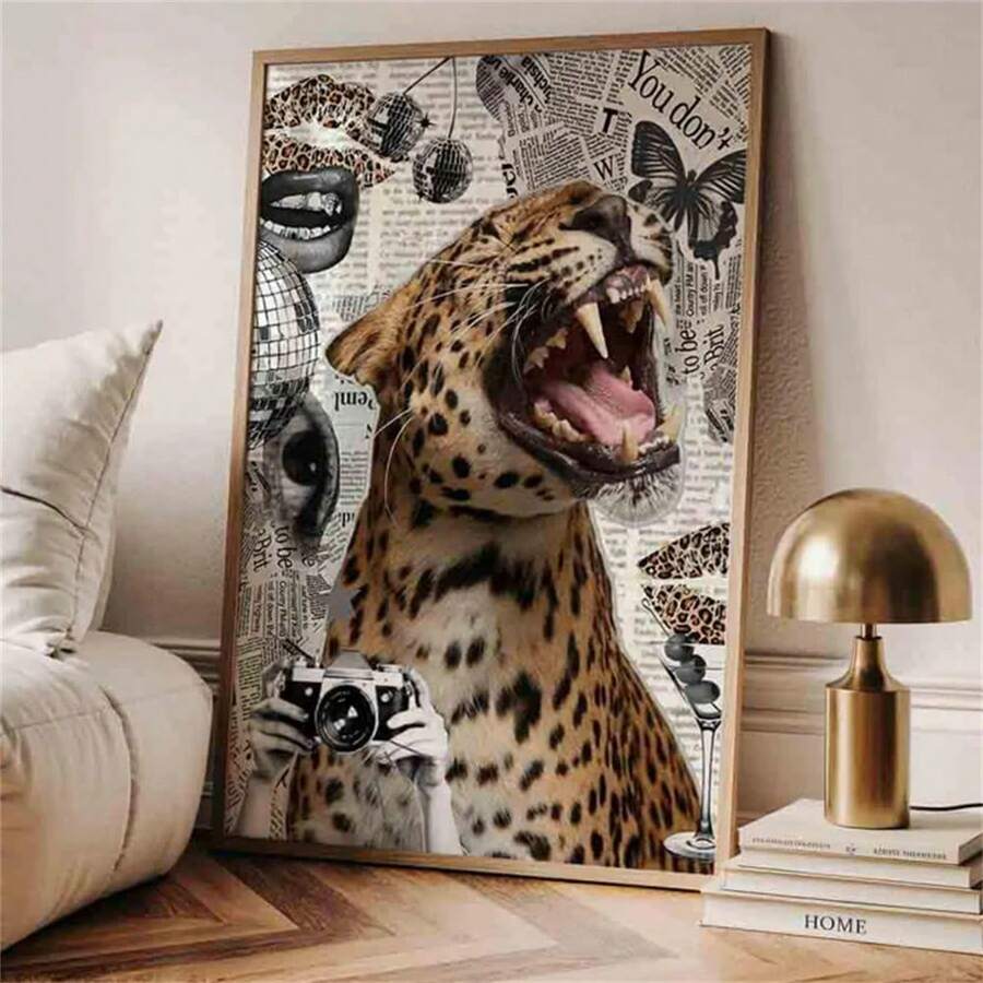 1pc Leopard Roar Print - Fashion Stylish Wall Art Print - Cheetah Prints - Home Decor - Aesthetic Posters Canvas Painting Wall Arts Room Home Decoration Unframed - Multicolor - View 1