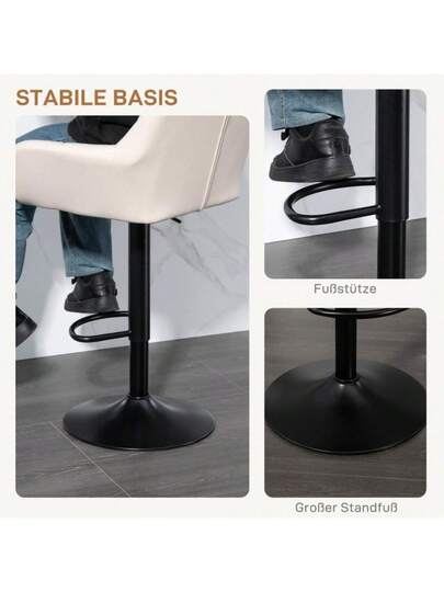 HOMCOM Set Of Retro Bar Stools, Height Adjustable, Faux Leather, Linen Look, Crème Zwart (On Site) view 5