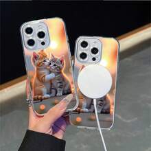 CLEAR  CASE Two Cute Kittens Cuddling At SunsetCompatible With  11 To  17 Models The Cases Lens Protection Function Ensures The Camera Remains Undamaged During Shooting  Guaranteeing Image Quality - Clear - View 2