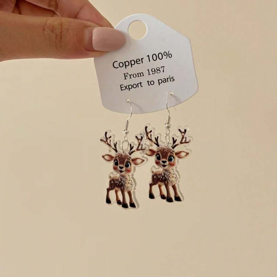 1 Pair Charming Christmas Cartoon Acrylic Earrings, Cute Christmas Earrings Decoration