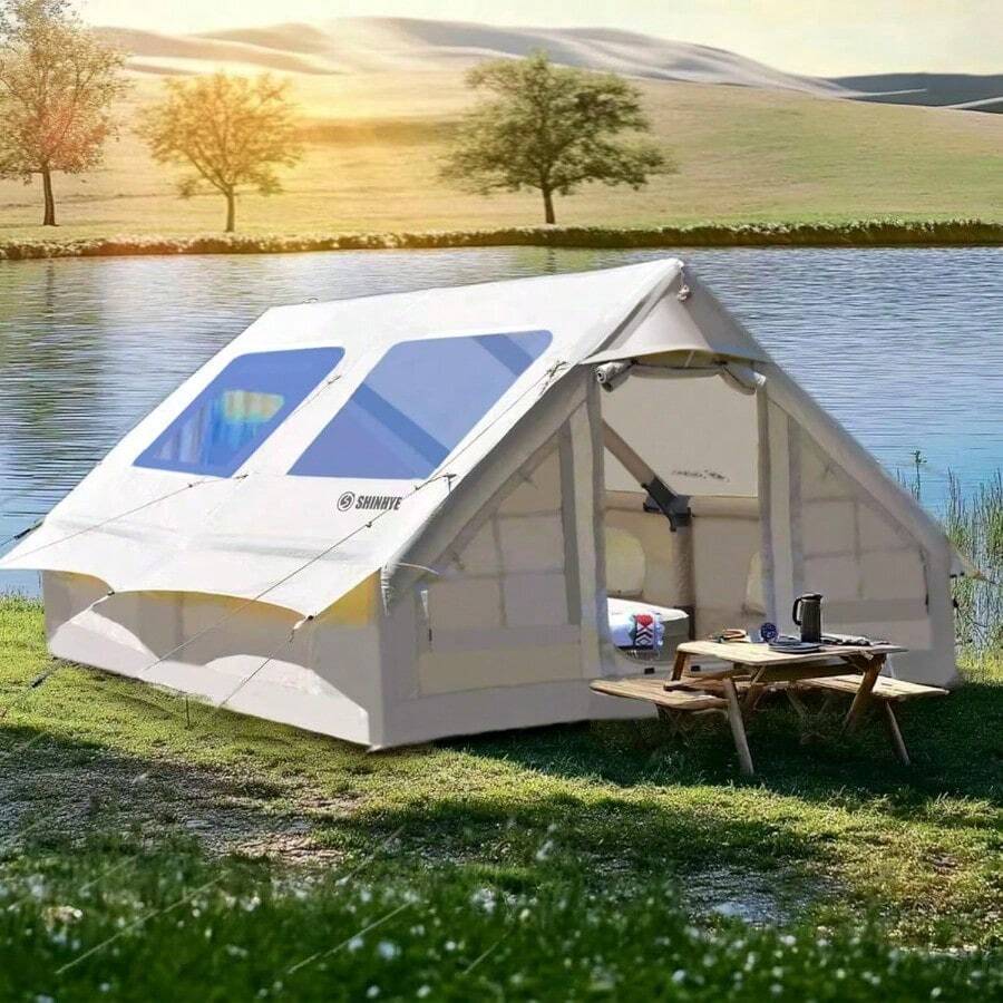 Tienda de campaña inflable para camping tienda de campaña grande Glamping 4-8 personas 4 estaciones aire con bomba fácil de instalar impermeable para exteriores Oxford - como en la foto - Ver 1