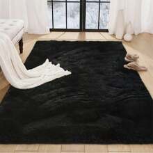 1pc Luxury Black Fluffy Carpet, Decorative Rug, Carpet Living Room, Kitchen Mat, Carpet For Bedroom, Bathroom Mat