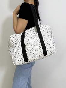 1 Peça Bolsa de Viagem Acolchoada Preta com Laço e Bolinhas, Dobrável e Portátil, Bolsa de Viagem de Negócios, Bolsa de Armazenamento, Bolsa Pós-Parto de Grande Capacidade, Bolsa de Mamãe, Bolsa Tote Feminina Multifuncional, Bolsa de Armazenamento de Roupas, Bolsa Portátil Multifuncional para Esportes e Fitness