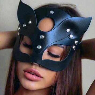 Black Leather Masks Masquerade Cat Mask PU Eye Covers Halloween Costume Eye Accessory