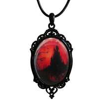 PINK TOWN Gothic Raven Castle Pendant Necklace,Vintage Cameo Glass Pendant Necklace Punk Style Victorian Choker Necklace Goth Raven Cabochon Choker Mystic Witch Halloween Jewelry For Women{Inchcolor_nameinch:Inch5032inch} - 5032 - 查看 1