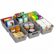 Plastic Storage Basket, 6 Pack Stackable Bins For Organizing, Multi Size Open Containers For Shelving, Pantry, Kitchen, - Grey - View 9