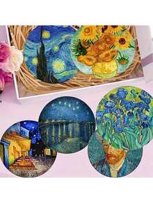 6pcs Van Gogh Style Coasters, Heat-Resistant Painted Coasters, Non-Slip Drink Mats, Art Gift - Multicolor - View 1