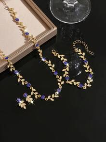 Elegant Crystal Bridal Jewelry Set, Tree Branch & Flower Shaped Earrings, Necklace, Bracelet, Suitable For Daily, Banquet, Party Wear, Holiday Gift - Multicolor - View 8