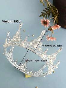 1pc Women's Faux Pearl & Rhinestone Decor Alloy French Vintage Court Circle Crown, Suitable For Wedding Party Tiaras Valentine's Day Accessories