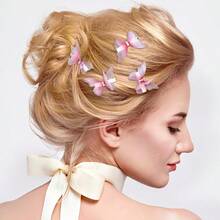 5pcs Red Butterfly Hair Clips Gradient Rhinestone Organza Barrettes Christmas Bachelorette Party Halloween Rave Festival Concert Hair Accessories For Women - 紅色 - 查看 5