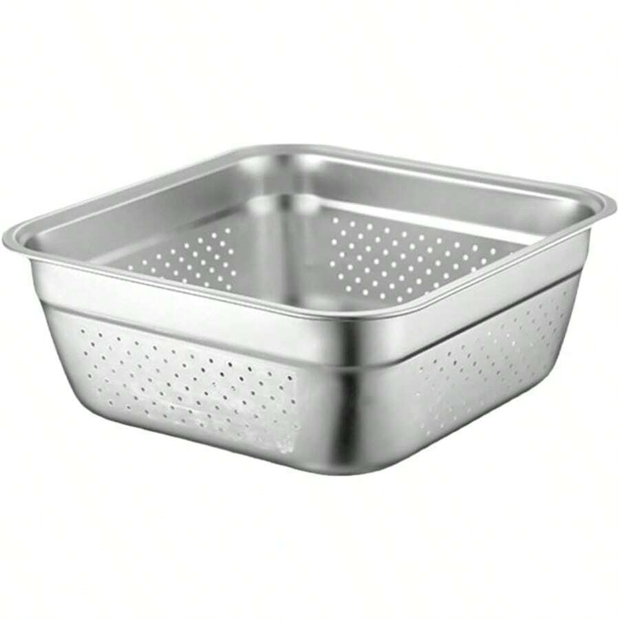 Colander Stainless Steel Fine Mesh Strainer Bowl Square Fruit Container Vegetable Drainer Basket Pasta Rice Food Draini - 21.00X21.00X9.00CM - View 1