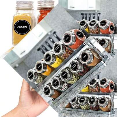 Lovable Labels Chalkboard Spice Jar Labels - 200 Pre-Printed + 25 Blank Write-On Stickers, Dishwasher  & Waterproof For Spices & Seasonings, Organize Spice Rack (Solid Design)