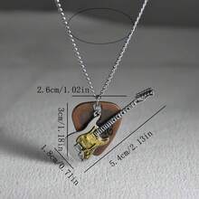1 Piece Retro Guitar Pick And Guitar Pendant Necklace - Punk Rock Metal Music Enthusiast Accessories, With Black Faux Leather Chain, Unisex Gift, Suitable For Daily Wear And Parties, Concerts, Christmas, Valentine's Day (Uncoated, Durable Retro Music Theme Design) - 棕色 - 查看 2