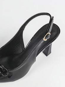 Sandali eleganti e alla moda con tacco alto da donna, tacchi alti, in pelle PU neutra con bottone, adatti per ufficio e all'aperto, primavera/estate - nero - Visualizzare 9