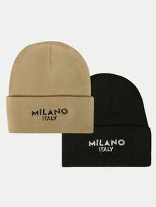 2顶男女通用米兰刺绣针织帽，时尚百搭男女冬季帽饰 - 彩色 - 查看 15