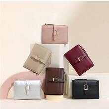 New Patchwork PU Leather Short Women Wallet High-End Bifold Purse Minimalist Card Holder Snap Closure Wallet For Women Wallet Mini Wallet Purse Wallet Small Wallet Card Wallet Coin Wallet Pouch Vintage - Coffee - View 7