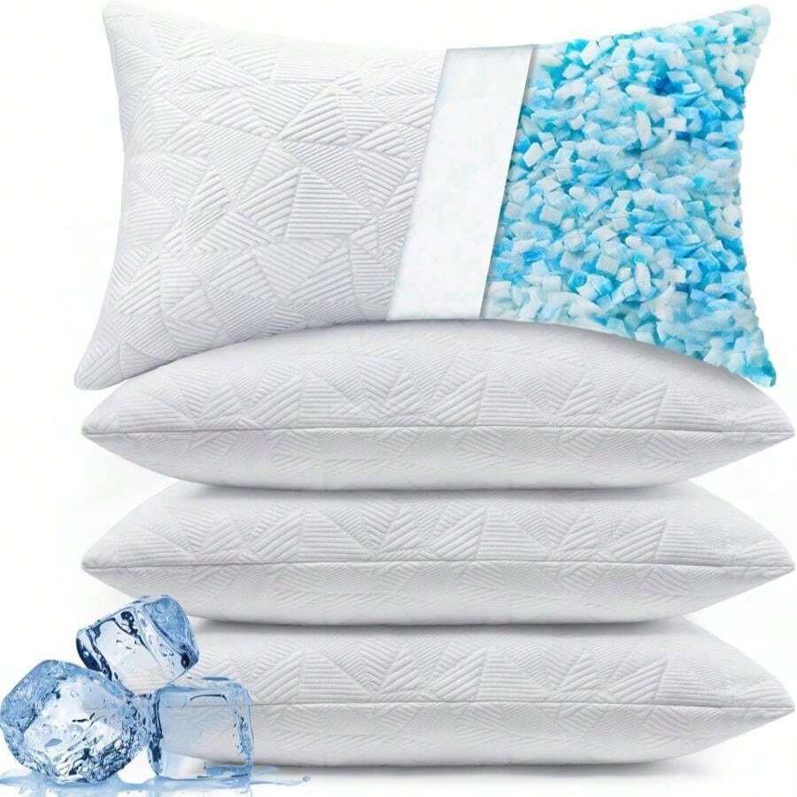 BETU Cooling Standard Pillow, Shredded Memory Foam Cool Pillow For Hot Sleepers, Adjustable Gel Firm Soft Support Bed Pillows For Back Pain And Side Sleeping, Birthday Gifts For Men, Women, Mom - MàuC - Xem 1