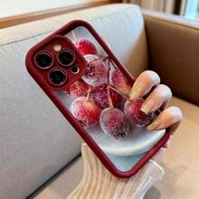 Cubierta de teléfono con borde negro diseño de frutas rojas con escarcha para iPhone 14 Pro Max estilo minimalista ideal para uso diario y trabajo - Café integral - Ver 6