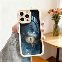 Cubierta de telefono con diseño de reloj gigante y escaleras en el cielo color azul oscuro para iPhone 14 Pro Max funda protectora con estampado artístico ideal para amantes del arte surrealista y viajes en el tiempo - Negro - Ver 3