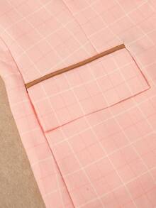 HOMEYEE 女士格子西装套装，商务休闲西装外套和裤子，百搭款式，适合各种场合和度假，两件套粉色春季款 - 粉色 - 查看 6