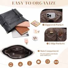 Hobo Bag For Women Vegan Leather Large Shoulder Purse Handbag Wallet Set Work Tote Bag Travel Satchel With Vintage Crossbody Guitar Strap - Black - View 3