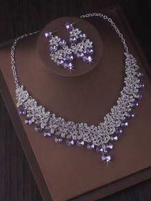 Luxury Bridal Queen Crown Headpiece Necklace Set, Baroque Style New Bride Tiara, Necklace And Earrings 3 Pieces Set