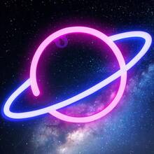 Planet Sign Wall Decor, Or Operated PinkBlue Planet Neon Bedroom, Gaming Room, Party Time, Night Gifts - initial - View 2