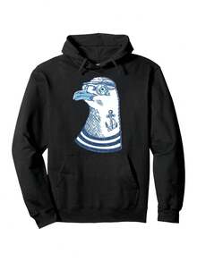 Sudadera con capucha de patrón deóter pirata para hombres - Sudadera pesada de 250g con estampado de pájaro náutico, estilo casual de calle para todas las estaciones, sudadera de moda para hombres de ajuste regular, adecuada para atuendos casuales y capas - Negro - Ver 1