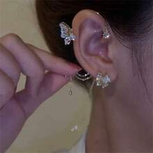 European And American New Style Butterfly Ear Cuff Ear Bone Clip Non-Pierced Earrings Niche Super Fairy Tassel Light Luxury Ear Jewelry - 銀色左耳 - 查看 7