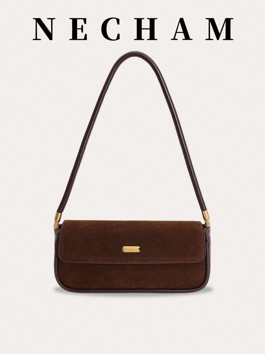 1 Stück hochwertiges, modisches klassisches Metallschnallen-Dekor, tragbar, kreative Umhängetasche mit quadratischem Design, Wildledertasche, Braune Tasche mit Muscheldesign, geeignet für Outdoor-Sport, Pendeln, Einkaufen, Campus, Kurztrips. Neueste modische Wildledertasche für Frauen, perfekt passend zu Herbstbekleidung für Frauen