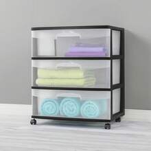 Wide 3 Drawer Cart, Clear Plastic Storage Drawers, Wheels Included, Black - Black - View 4