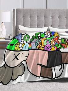 Kawss Kawaii Kaw Blanket The Ultimate Anime Fan Gift - Luxuriously Soft Flannel Blanket, Cartoon Printed Throw For Home, Camping, Travel, Perfect For Christmas & Birthdays - màu đen - Xem 4