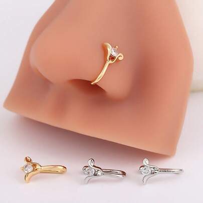 1 قطعة خاتم أنف مزيف للنساء، خاتم أنف بدون ثقب، دبوس أنف مع حلقة أنف على شكل حرف U مرصعة بالزركونيا، دبوس أنف قابل للتثبيت فاخر