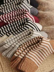 3 Pairs Women's Solid Color Thick Thermal Lined Warm Breathable Crew Socks, Cozy Socks