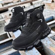 2025 New Black High-Top Mesh Rotary Button Unisex Casual Steel Toe Outdoor Running Shoes, Sports Shoes, Plus Size