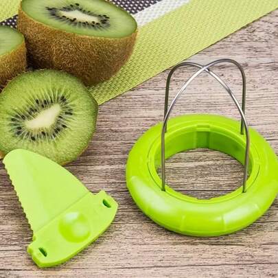 1pc Kiwi Fruit Slicer And Peeler - Stainless Steel Material With Green PP Handle, Convenient Kitchen Tool For Fresh Kiwi Fruit Preparation, Compact Design Suitable For Salads And Cooking