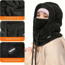 1pc Winter Warm Fleece Face Mask - Elastic Drawstring Design, Lightweight & Warm, Suitable For Cycling, Skiing And Other Outdoor Sports, Solid Color Balaclava With Fleece Windproof Ear Cover, Unisex - Multicolor - View 8
