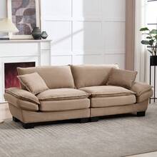 A Modern And Simple Double Sofa With A Feather Bed That Has Enough Cushioning, Cozy Yet Spacious In The Living Room/Bedroom/Office, Beige. - Khaki + Velvet + 2 Seat + Foam - View 6