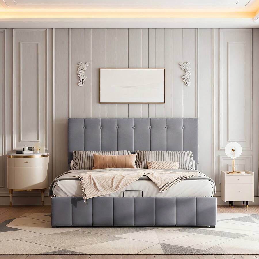 Bed Frames - Gray + Upholstered - View 1