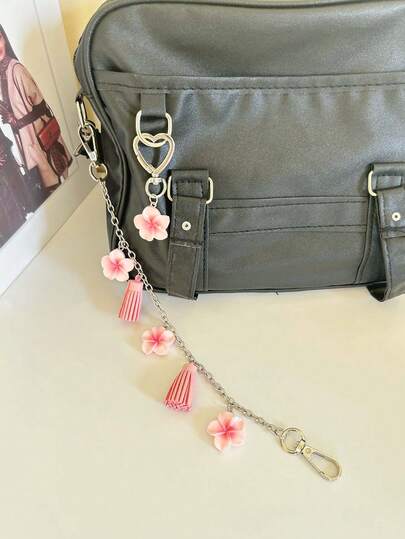 1pc Pink Plumeria Flower Chain Bag Charms For Women's Daily, Summer & Beach Bag Accessory