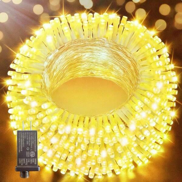 Luces de decoración navideña, 100/200/300 cuentas LED 10M-30M, luces LED blanco cálido conectables a la red, resistentes al agua, 8 modos, adecuadas para interior, exterior, dormitorio, casa, fiesta, boda, camping