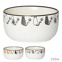 6 pcs Bol Cerámico 530 ML con Dibujos de Gatos y Perros|Tazón de Gran Capacidad para Desayuno, Ensalada o Fideos - vista trasera del gatito - Ver 1