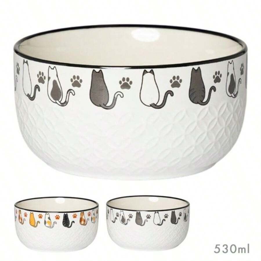 6 pcs Bol Cerámico 530 ML con Dibujos de Gatos y Perros|Tazón de Gran Capacidad para Desayuno, Ensalada o Fideos - vista trasera del gatito - Ver 1