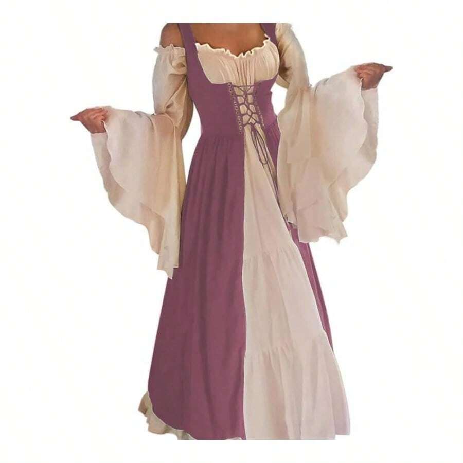 Renaissance Costume Women Medieval Dress Ren Fair Halloween Cosplay - Hoa hồng + XX-Lớn-3X-Lớn - Xem 1