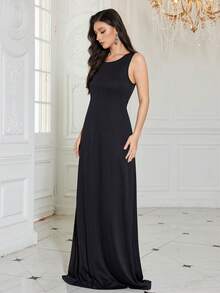 SUPGIR Women's [Random Print] Stand Collar Long Sleeve Sequin Patchwork Elegant Evening Dress - Black - View 7