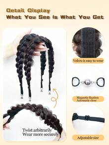 Hook And Loop Braids Headband With Magnetic Absorption Brown Black Twists Braid Natural Fake Hair Hoop New Hair Accessories Size Braids Headband Headwear Hairpiece For Women Daily Wear 1pc - Multicolor - View 2