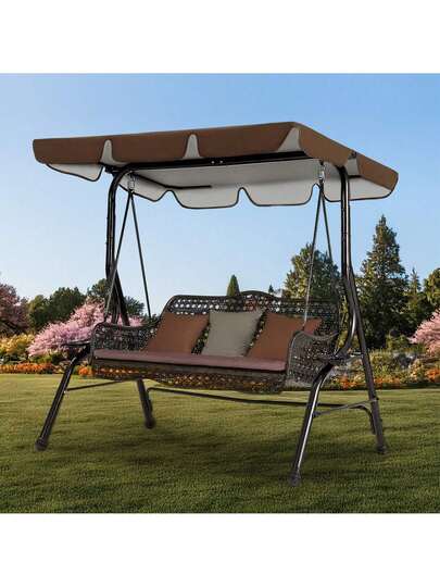 3-Person Patio Swing Canopy Cover , Weather-Resistant Anti-UV Swing Top Cover, Heavy Duty Durable And Stable Rip-Resistant Garden Hammock Canopy, Easy Install Porch Swing Roof For Backyard & Patio