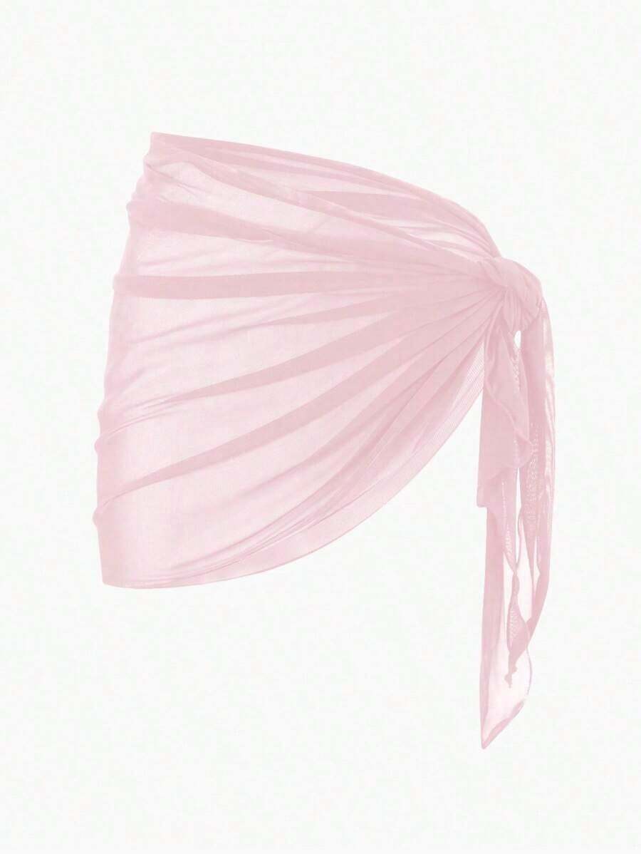 Swim Basics Women's Solid Color Mesh See-Through Sheer Cover Up, Fashionable Summer - màu nâu - Xem 1